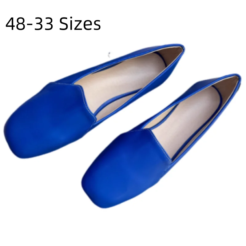 Women Microfiber Loafers Square Tip Flat Shoes Wide Fitting Comfortable Easy Wear Slip-On For Mum Brown Blue Plus Sizes 48 33 46