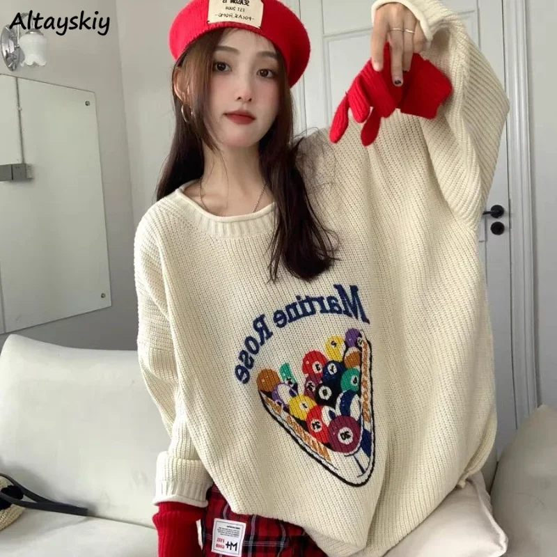 

Pullovers Women Letter Printed Fashion Knitted Sweaters Loose Casual Slouchy New Design All-match Daily Ulzzang Tender Sweet