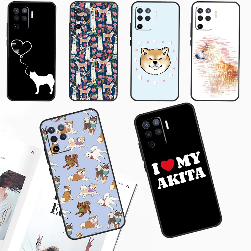 Animal Cute Dog Akita For OPPO A96 A76 A16 A17 A57 A77 A15 A52 A72 A5 A9 A53 A91 A79 A58 A78 A98 A94 A74 A54 Case