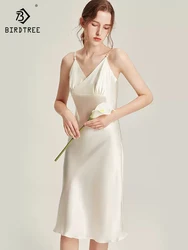 Birdtree 19MM 6A 100% Real Silk Suspended Sleeping Dress With Straps 2023 New Medium Length Elegant Pajama Skirt P30781QC