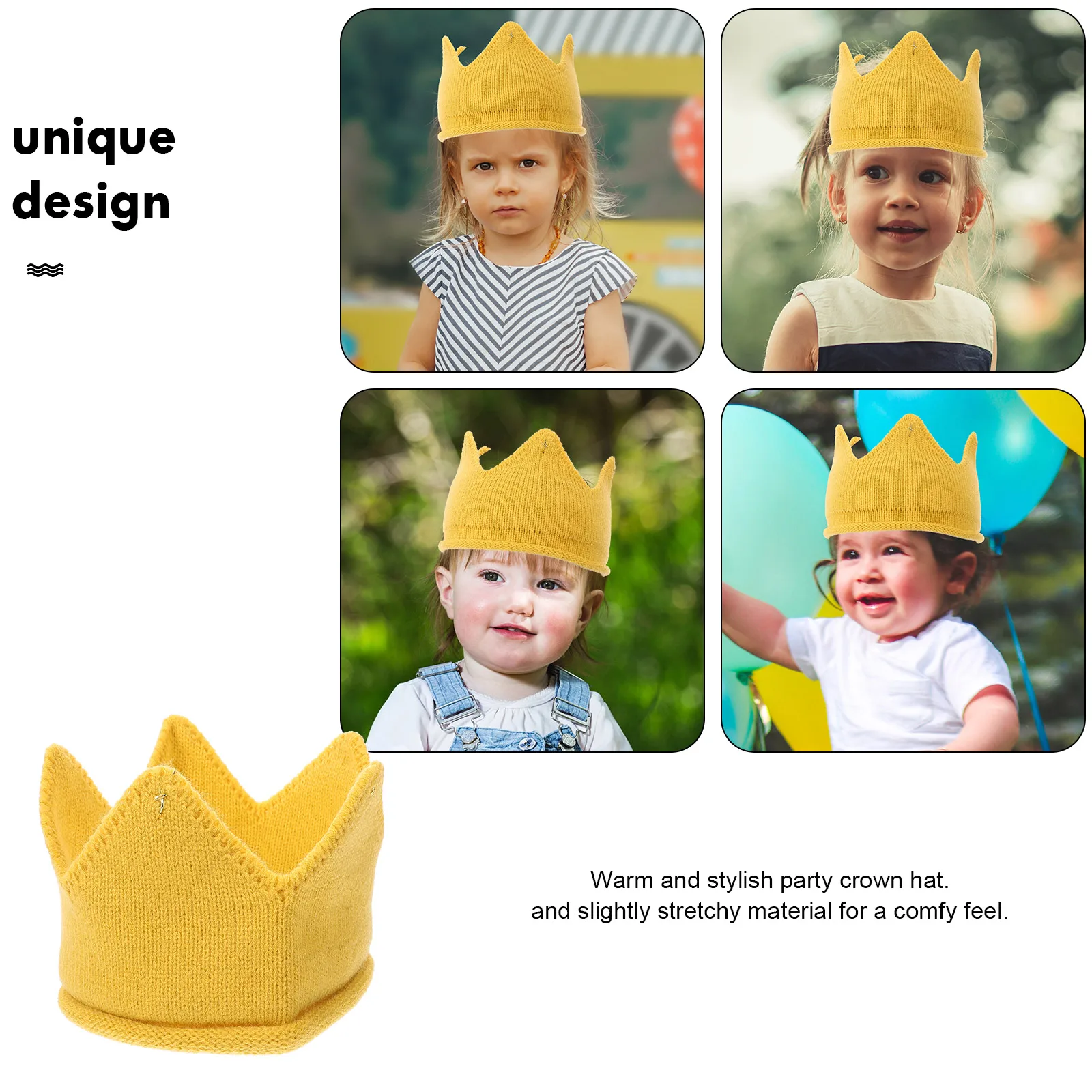 

Baby Headband Crown Knit Knitted Hat Kids Headbands Yellow Birthday Hats Girl for Girls