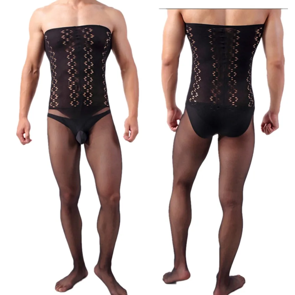 One-Piece Trendy Men's See-Through Mesh Backless Romper Elastic Seductive Sleepwear
