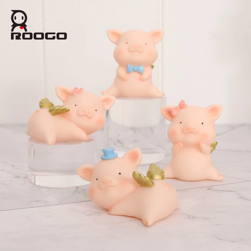 Roogo Cute Pig Figurines Home Decoration Creative Pet Pig Mini Ornaments Cake Topper Birthday Gift Car Interior Desktop Decor