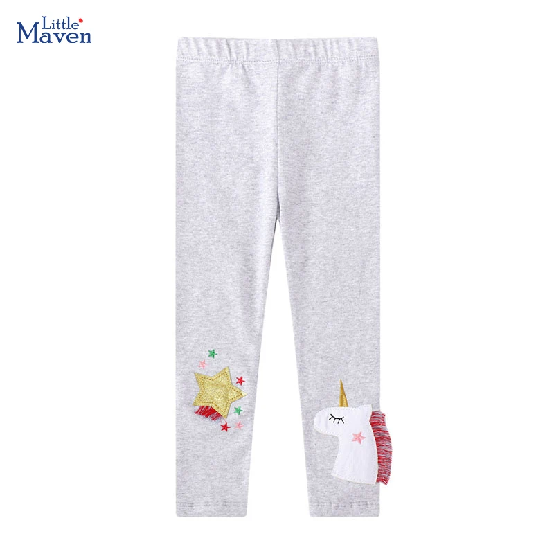 Little Maven Baby Girls Cotton Trousers Kids Clothes Pants Children's Clothing Cartoon Embroidery Unicorn Stars Leggings