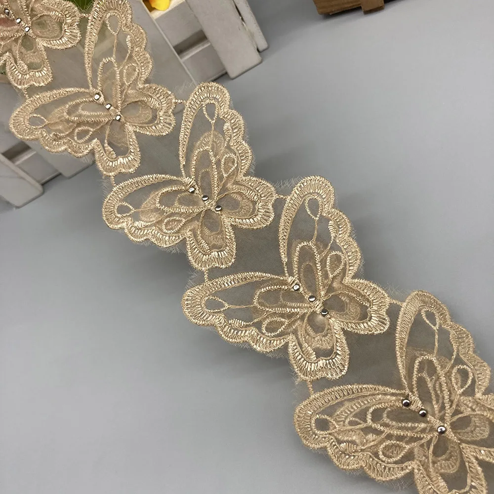 1Yard 3D 2 strati farfalla pizzo fiori colorati perla pizzo ricamato tessuto nastro abito da sposa artigianale cucito a mano