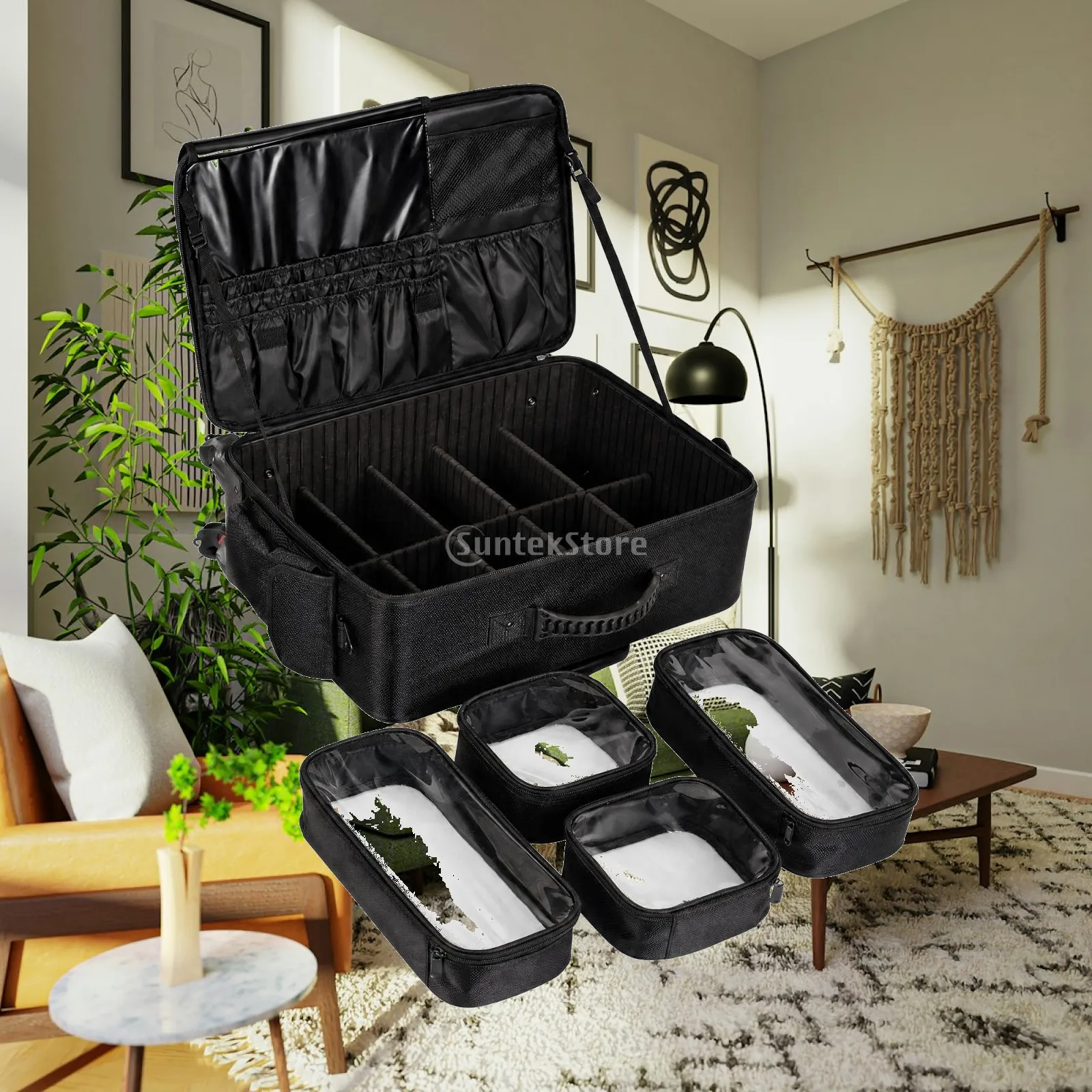 Rolling Makeup and Tool Case Professional Rolling Makeup Case with Detachable Swivel Wheels Structured Removable