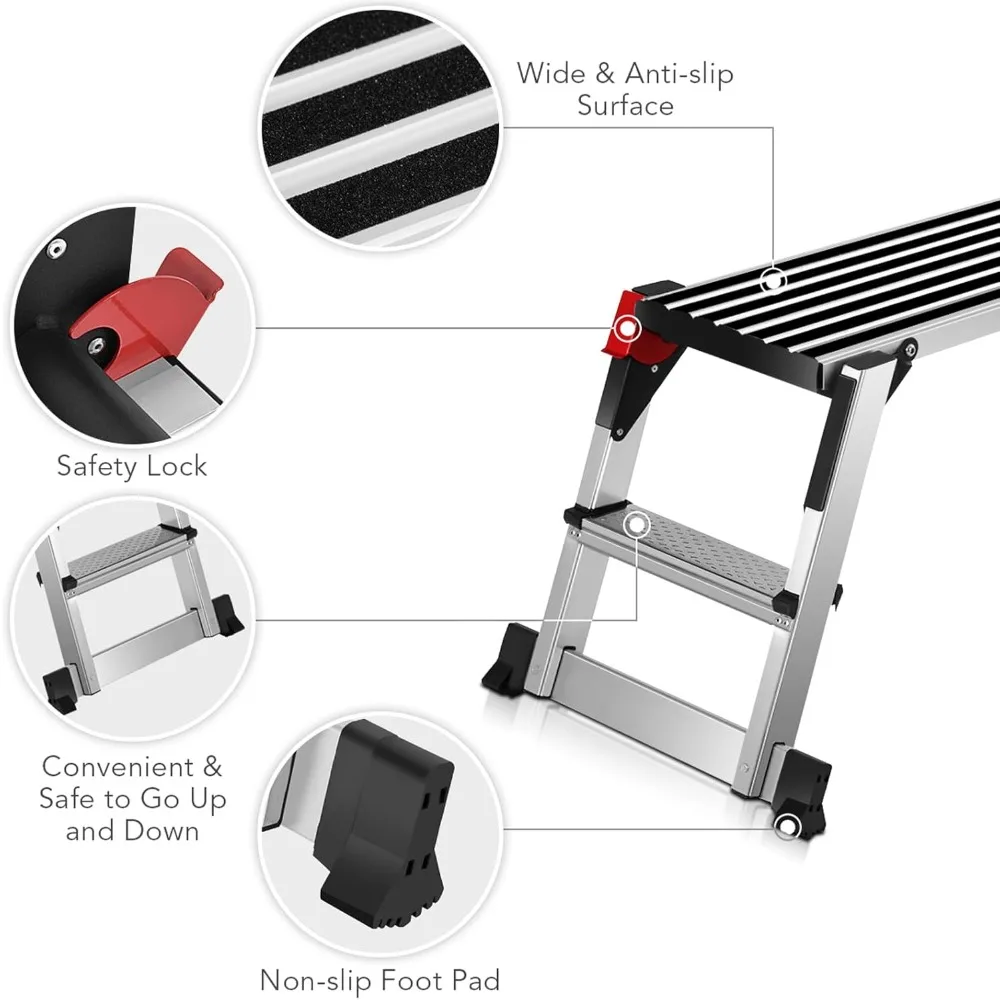 40'' Step Stool Folding Ladder Portable Work Bench Aluminum Drywall Stool with Non Skid Rubber Platform Step with Max