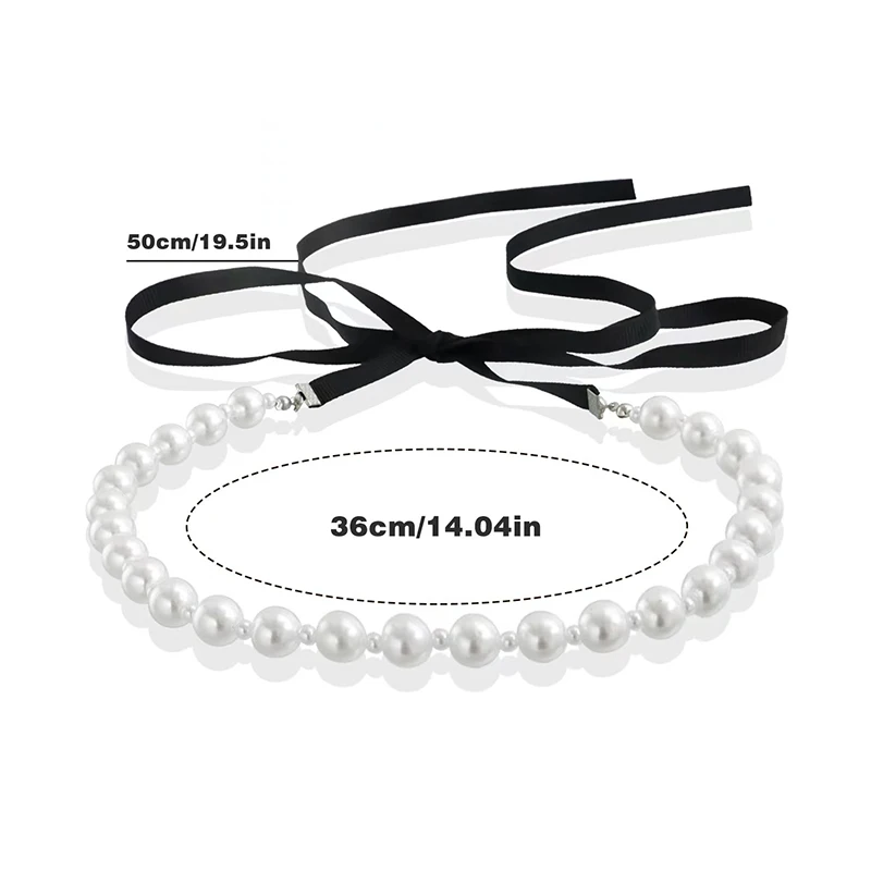 Elegant Black Velvet Ribbon Bowknot Choker Necklace for Women Wed Goth Imitation-Pearl Clavicle Chain Accessories