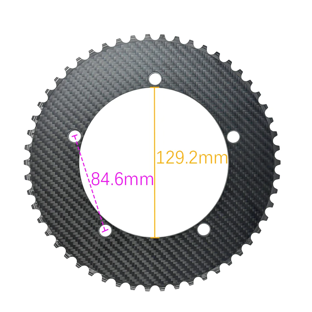 BALUGOE koolstofvezel kettingblad BCD 144mm 49T-64T Ketting 5-gat crank fixed gear fiets TT fiets Unidirectionele gear - afbeelding 2