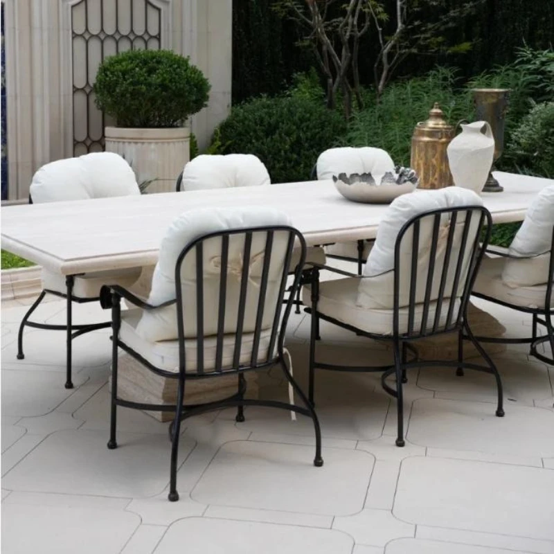 

French outdoor dining chair wrought iron courtyard garden high-end leisure table and chair combination retro outdoor