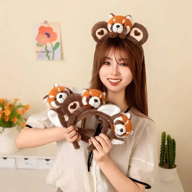 لطيف مضحك الراكون إكسسوارات الشعر النساء الطلاب غسل الوجه هيرباند ليتل الأحمر الباندا آذان رباطات أفخم الكرتون قطرة الشعر