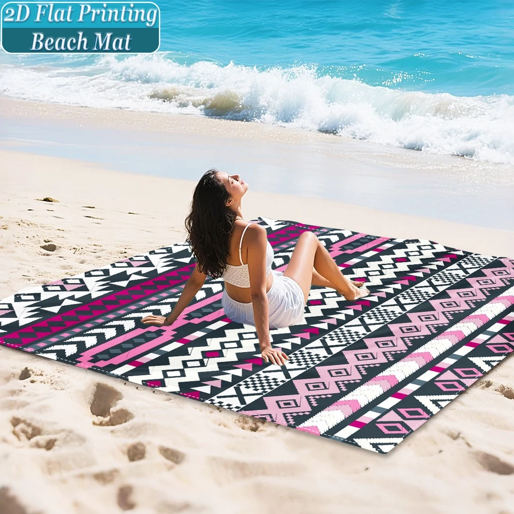 1-Piece Set, Summer Outdoor Beach Mat, Includes 4 Ground Stakes, Unique Printed Design, Fade-Resistant, Lightweight, Quick-Drying, Easy to Carry, Windproof and Sandproof, Fashionable and Trendy Outdoor Activity Decoration, Suitable for Beach, Camping, Picnics, Parties