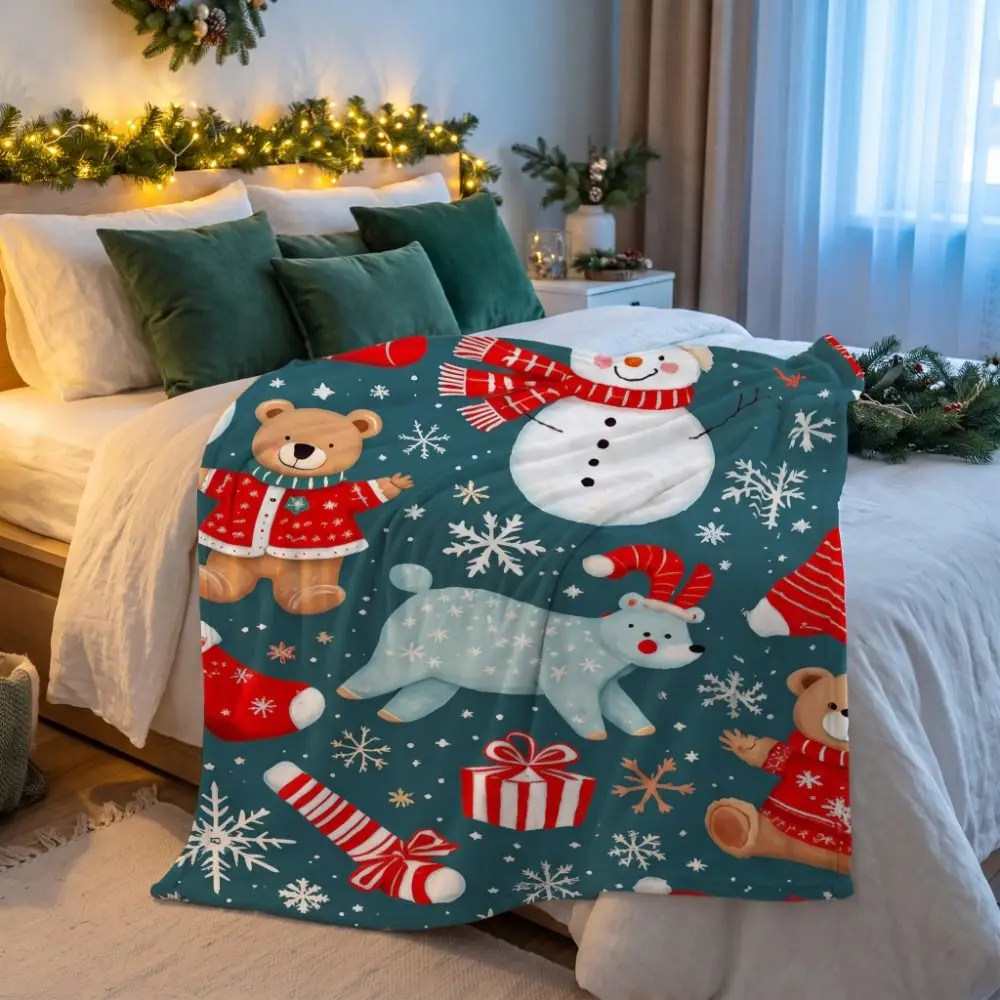 Home Decoration Santa Claus Christmas Blankets Snowman Reindeer Flannel Blanket Warm Soft Sofa Nap Blanket Sofa