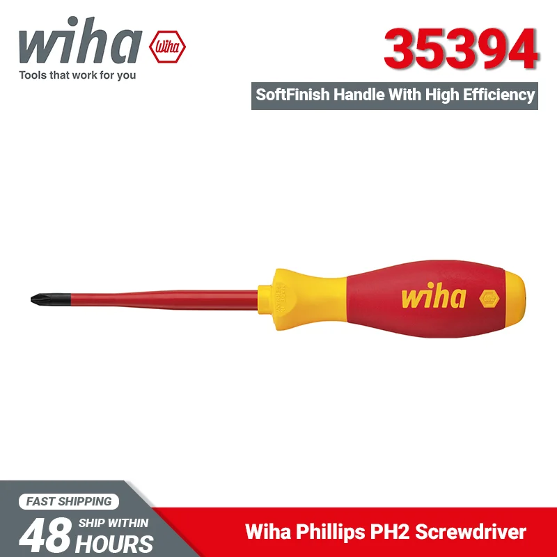 Wiha 35394 Phillips Screwdriver 100mm Visible Blade Length VDE-tested Insulated Tools SoftFinish SlimFix PH2 Screwdriver