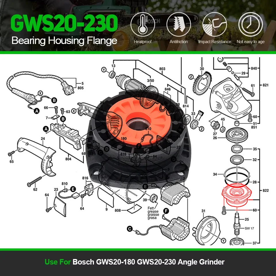 

1 комплект, замена фланца подшипника для Bosch GWS20-180 GWS 20-180 21-180 23-180 GWS 20, аксессуары для угловых шлифовальных машин, запасные части для электроинструментов