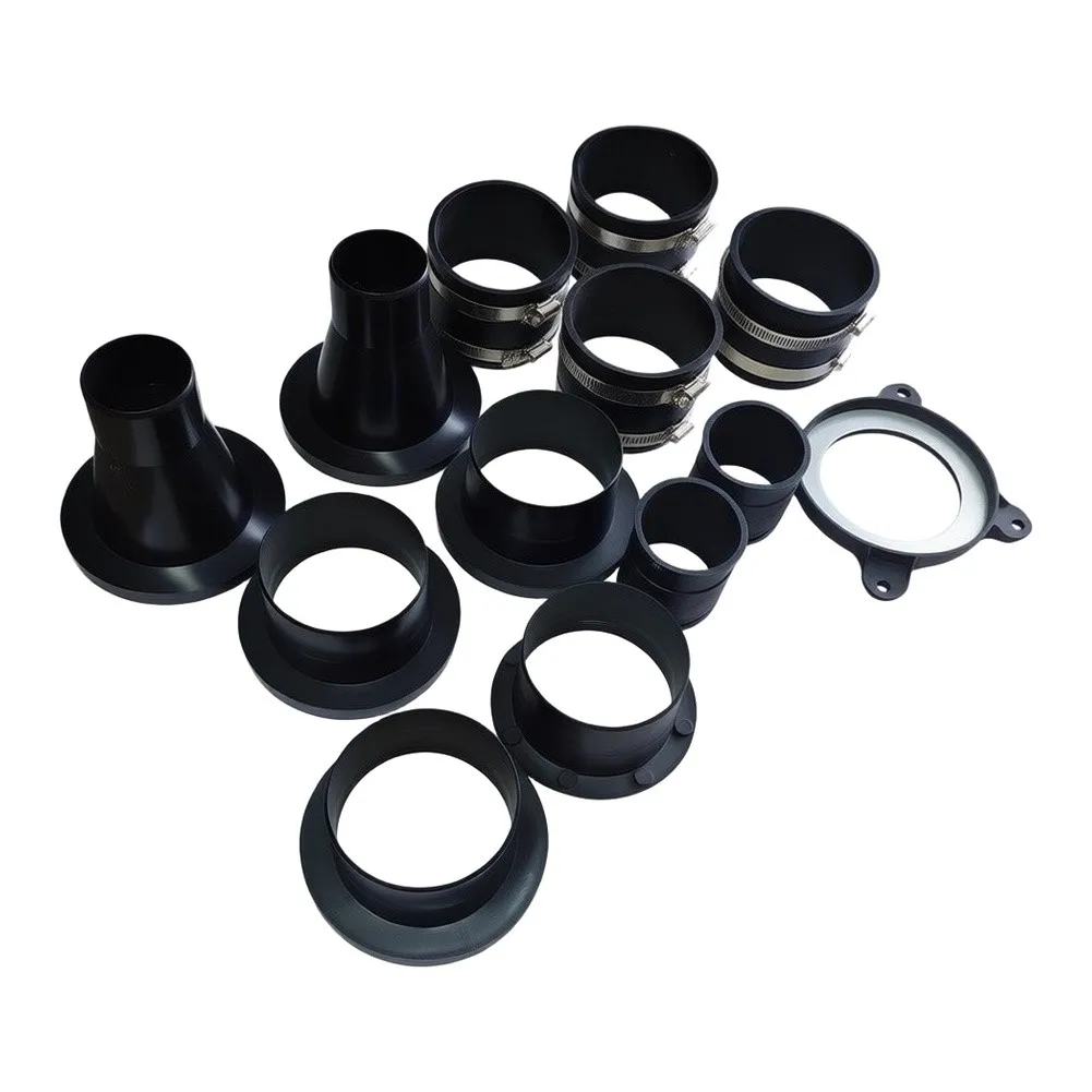 13pc Quick Connect System for Dust Collection Equipment Including 100mm Adapters and Adjustable Size Clamp Assembly