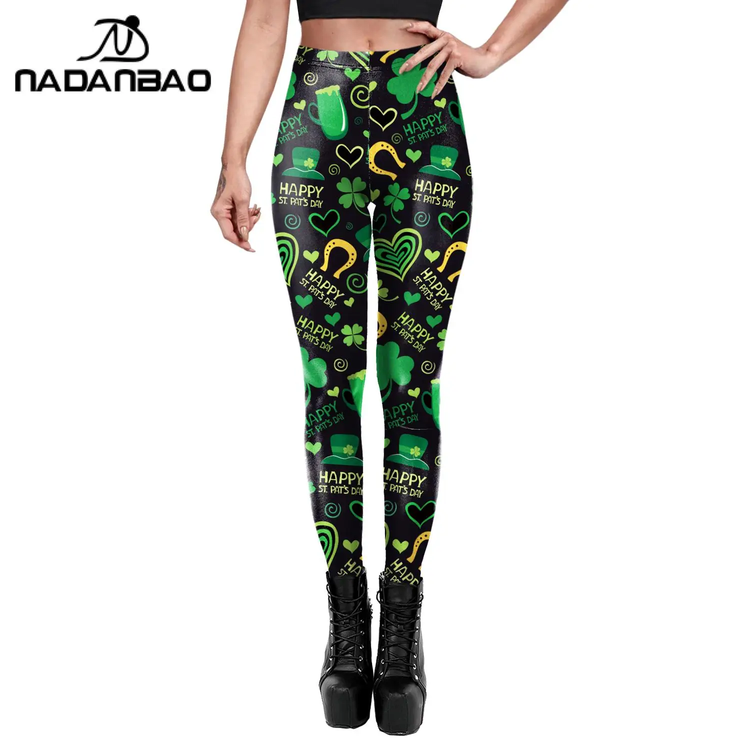 Nadanbao-mallas ajustadas con estampado Digital para mujer, pantalones elásticos informales para entrenamiento, correr y gimnasio, St'patrick's Day