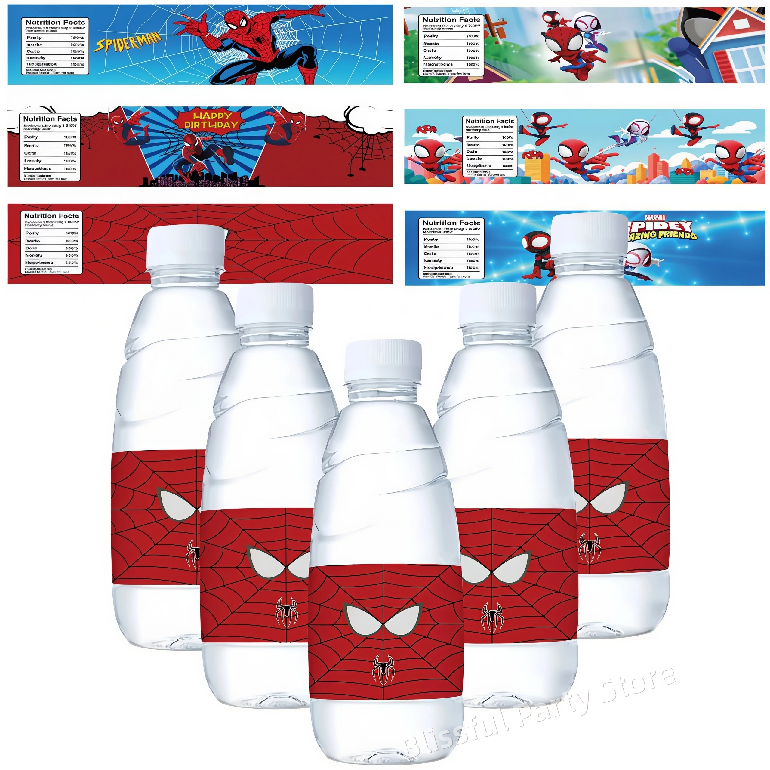 Étiquette de bouteille d'eau Spiderman, décoration d'anniversaire Spiderman, autocollant imperméable Spidey, cadeaux pour garçons, fournitures de fête de baby shower