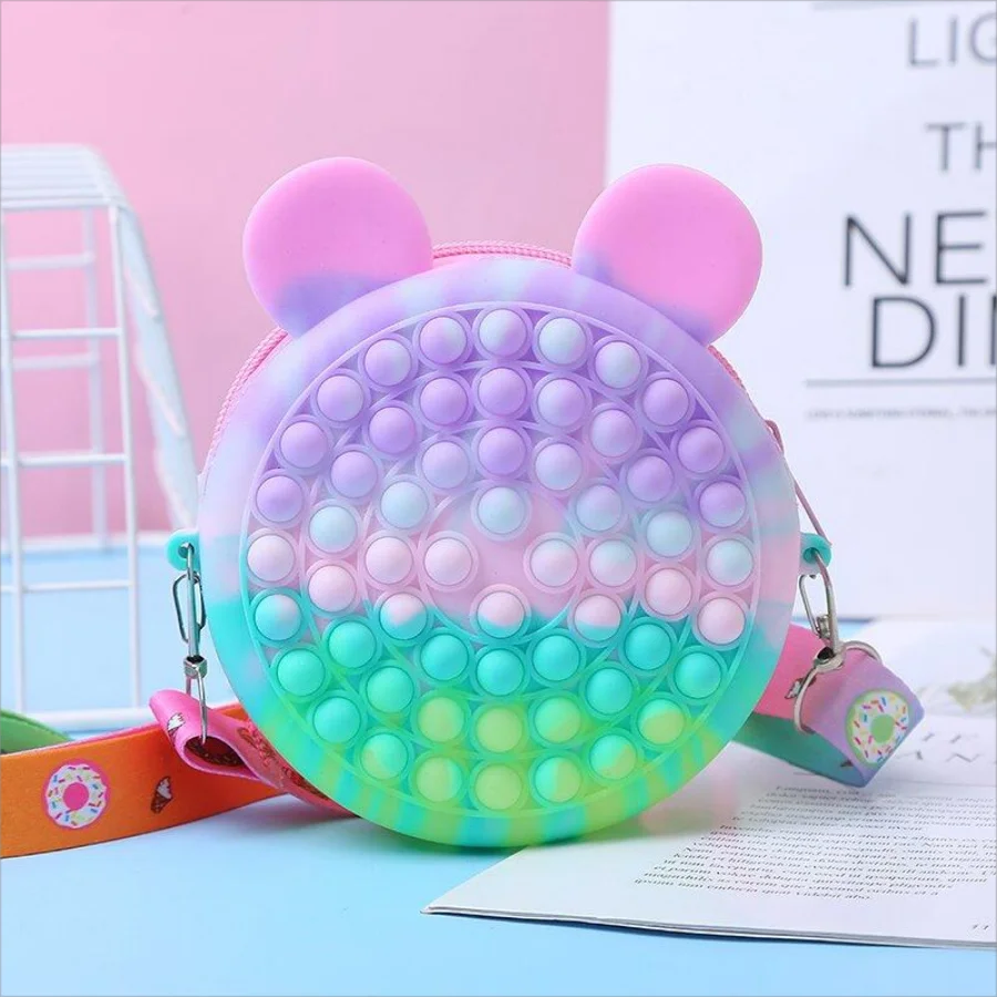 Cute cartoon colorful stress relief shoulder crossbody bag for boys and girls holiday gift kids stress relief pop fingertip toy