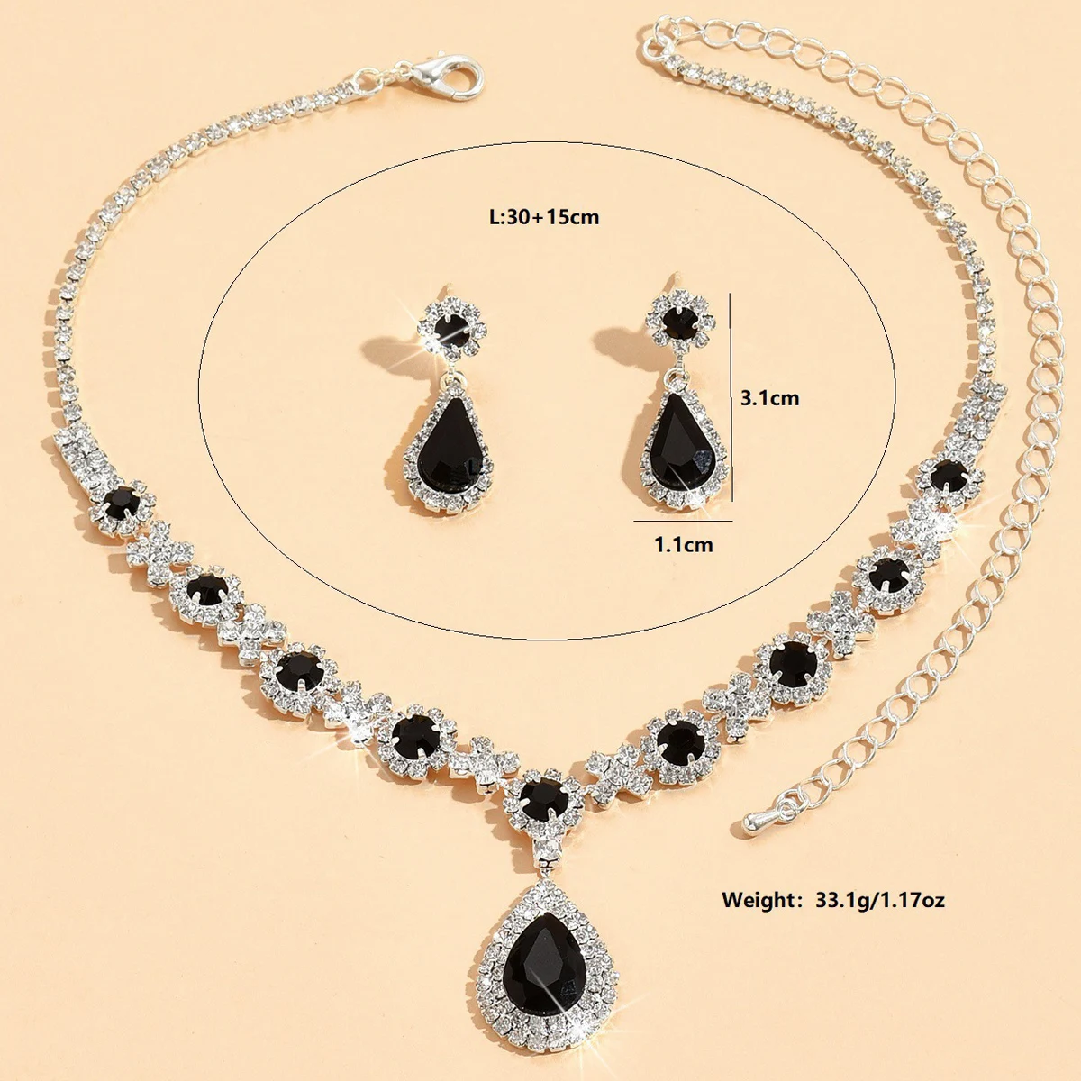 3PC Women\'s Trendy Copper Claw Chain Series Water Drop Gem Necklace Earrings Jewelry Set Wedding Banquet Party Holiday Gift