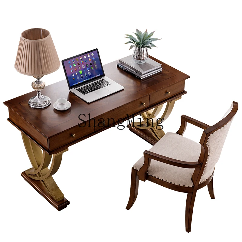 

ZYH solid wood study desk light luxury simple modern home writing desk long