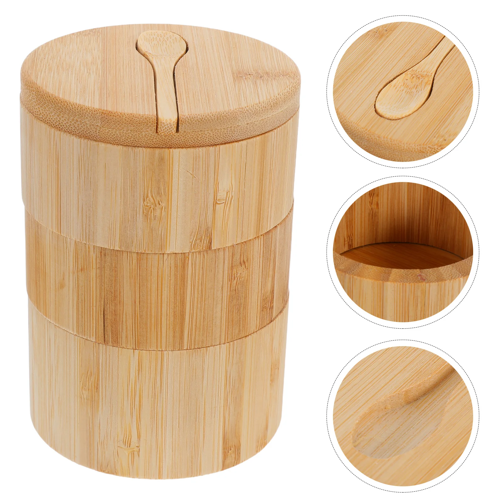 

1Set Bamboo Seasoning Containers with Spoon Multi-Compartment Spice Jar Airtight Condiment Pot for Kitchen Organization Salt