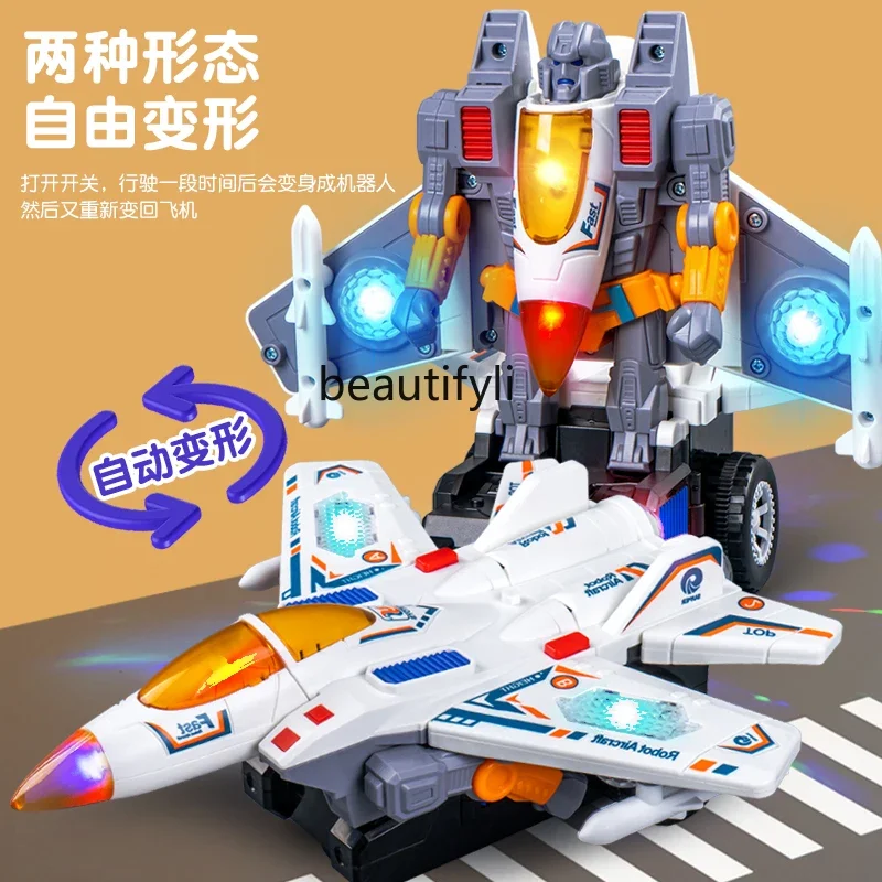 Electric deformation robot plane boy toy light music children girl car