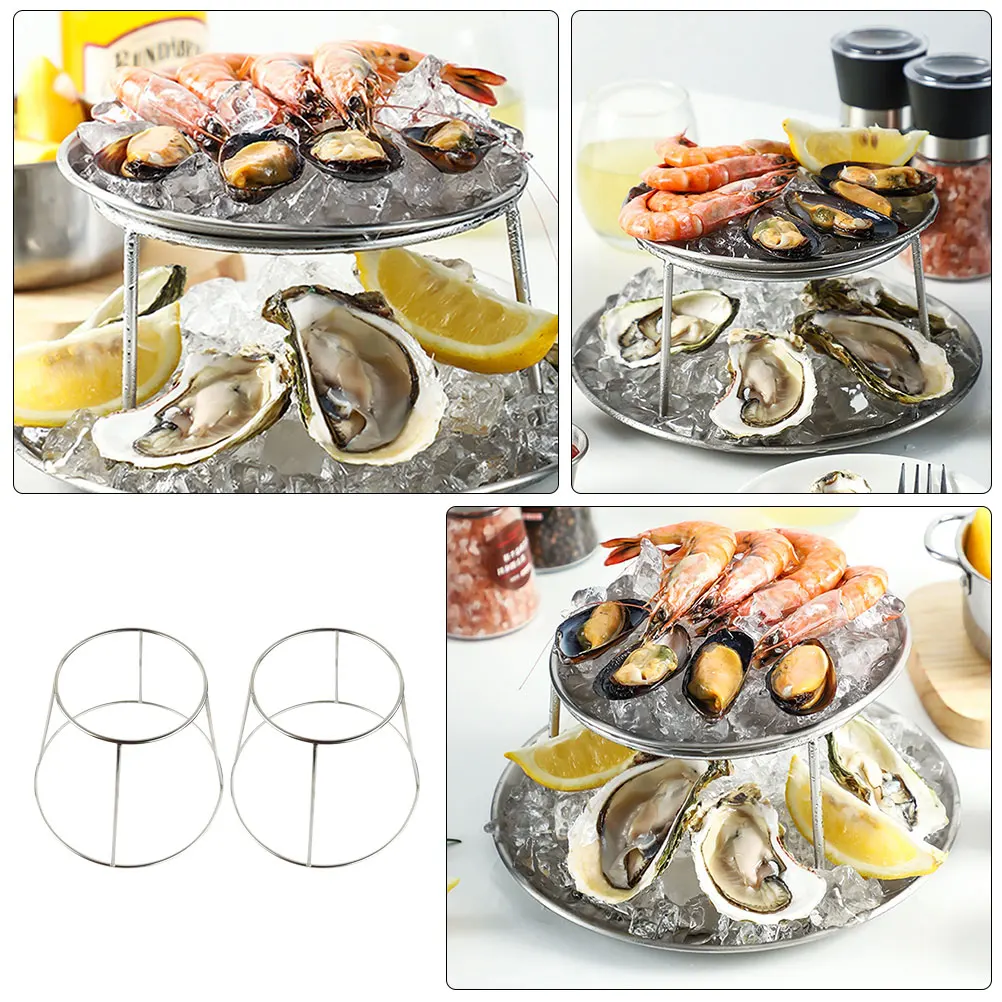 

2pcs Double Stainless Steel Tray Rack 15 27cm Food Pizza Accessory Plate Holder Kitchen Restaurant Display Storage