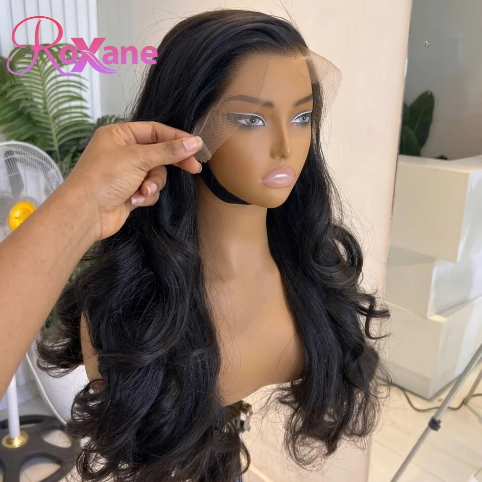 

Накладные парики Roxane 250 Density Brazilian Body Wave из натуральных человеческих волос, натуральный черный цвет, предварительно выщипанные, HD прозрачные, 13x6, безклеевые, с кружевным фронтом