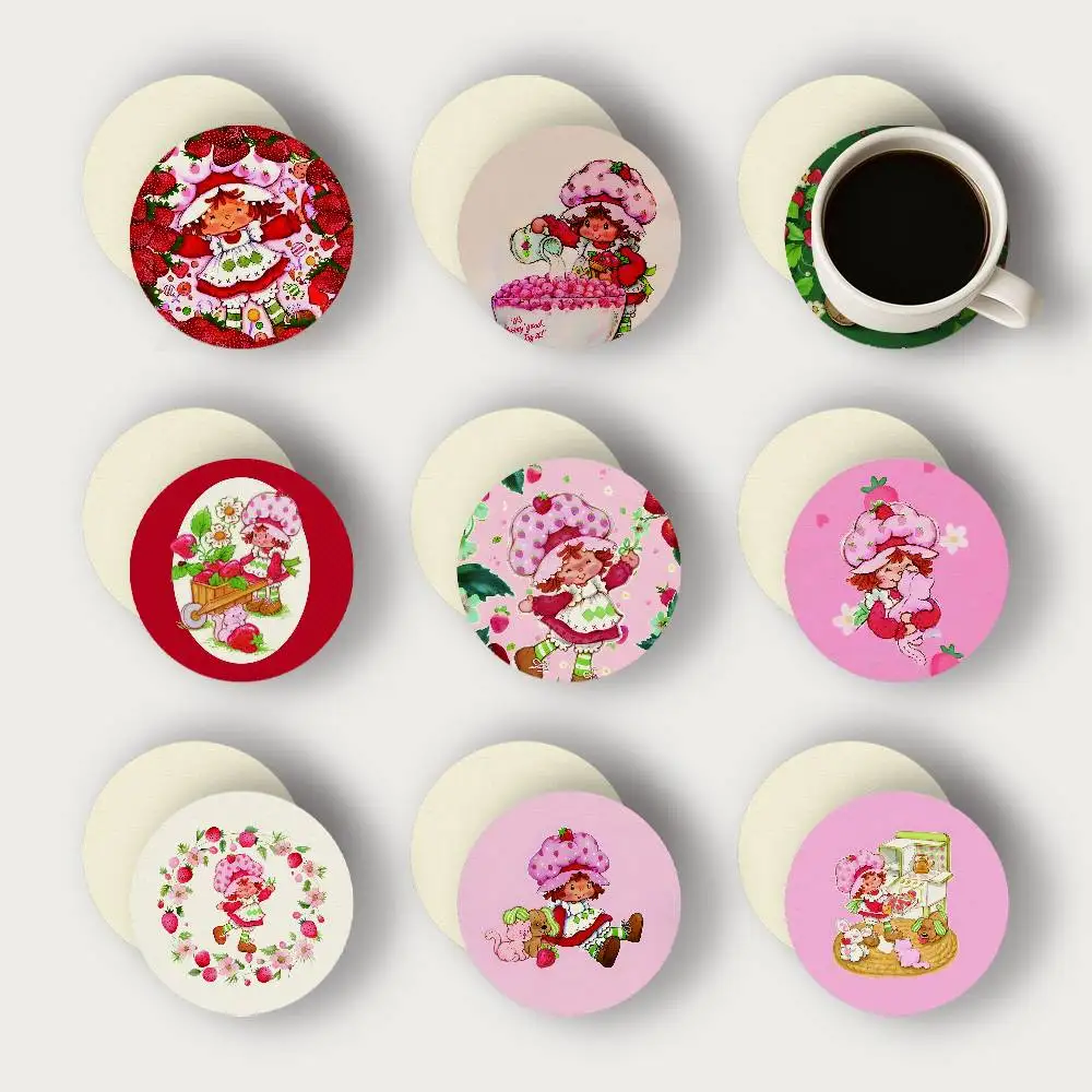Cartoon S-Strawberry Cute S-Shortcake 2D Wooden Coasters Heat Resistant Non-Slip Holiday Birthday Gift Durable