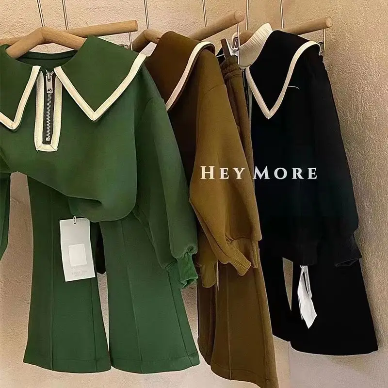 2023 Autumn New Light Luxury Fashion Lapel Suit Comfortable Casual Long-sleeved Sweater Flared Pants Suit Boutique Clothing