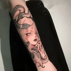 Tatuaje falso de Medusa a base de hierbas duraderas para mujer y hombre, arte de brazo, pegatina de tatuaje temporal Sexy, Tatuajes Temporales impermeables