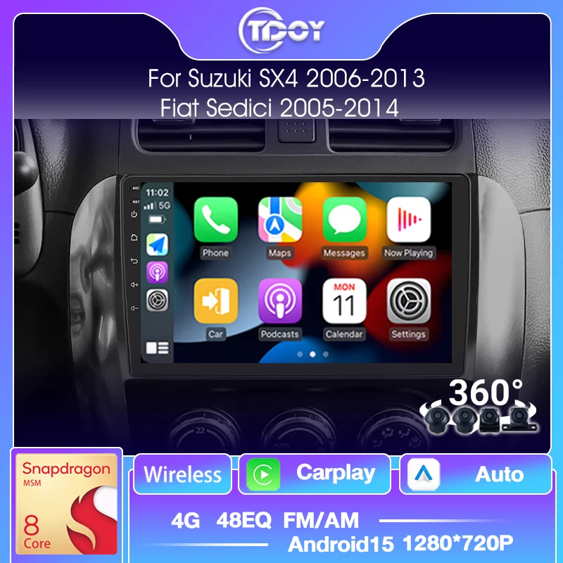 

Carplay Android Auto Car Stereo Radio for Suzuki SX4 2006-2014 for Fiat Sedici 189 2005-2014 GPS DSP Multimedia Player 4G WIFi