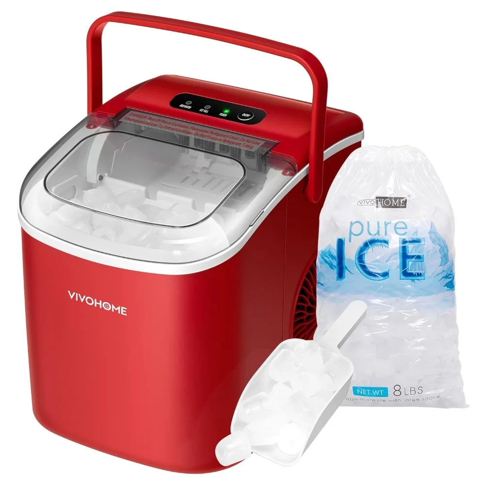 HAOYUNMA-Máquina automática compacta para hacer cubitos de hielo, máquina para hacer cubitos de hielo con mango rojo, Afeitadora eléctrica, máquina para hacer conos de nieve