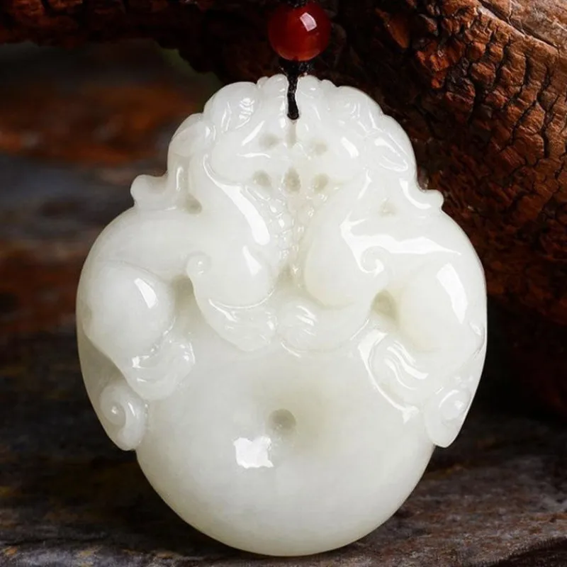 

New Double Pixiu Pendant Safety Buckle Men's and Women's Neck Jewelry White Jade Pixiu Safety Buckle Pendant