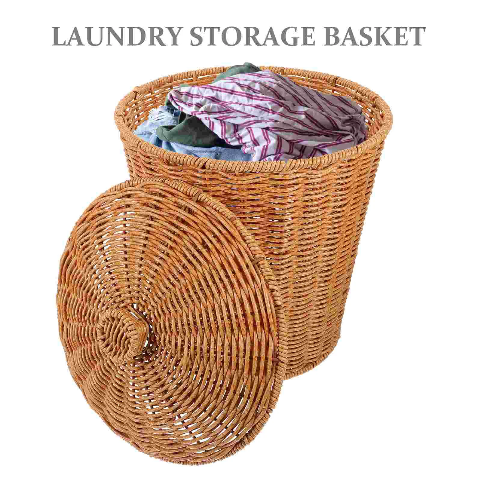 Basket Wicker Storage Storage Baskets Waste Woven Laundry Baskets Rattan Bin White Garbage Hamper Clothes Lid Seagrass Dirty