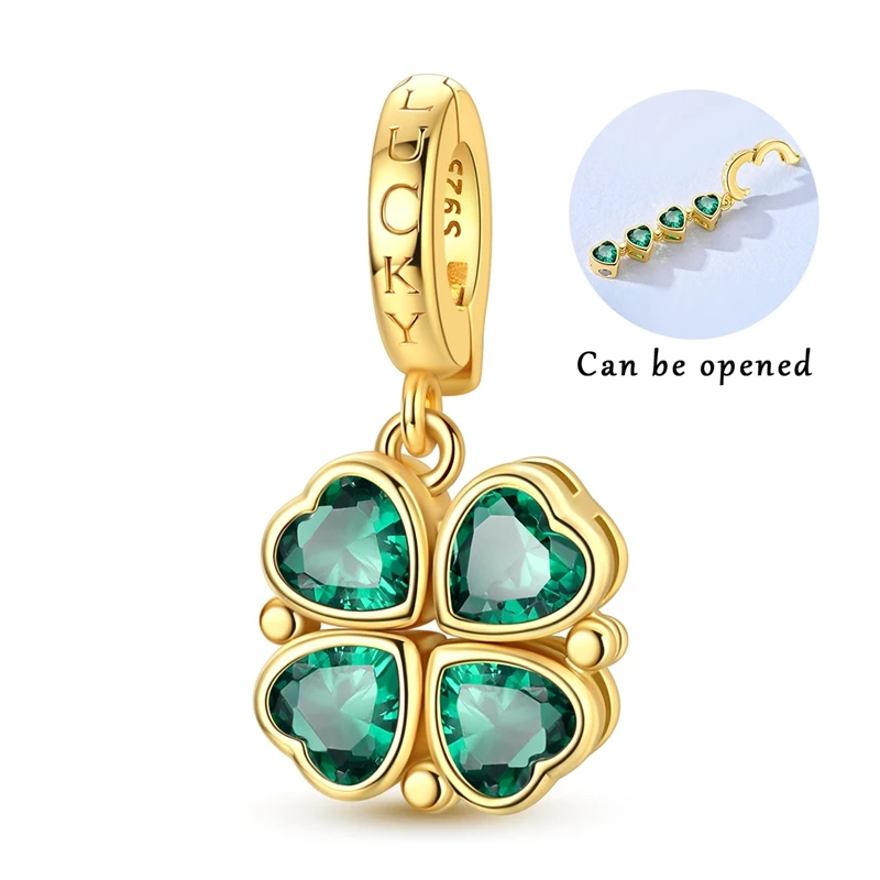 925 Sterling Silber Charms Perle CZ Zirkon Gold Vierblättriges Kleeblatt Magnetischer Anhänger Passend für Original-Armband DIY Damen Schmuck Geschenk