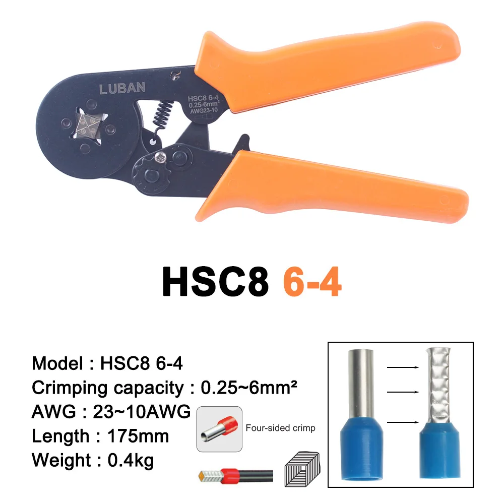 Tubular Terminal Crimping Tools, Alicador HSC8 6-4A para Terminais de 0, 25-6 mm2 23-10AWG, Alta Qualidade, Multitools, Alicatador de Mão