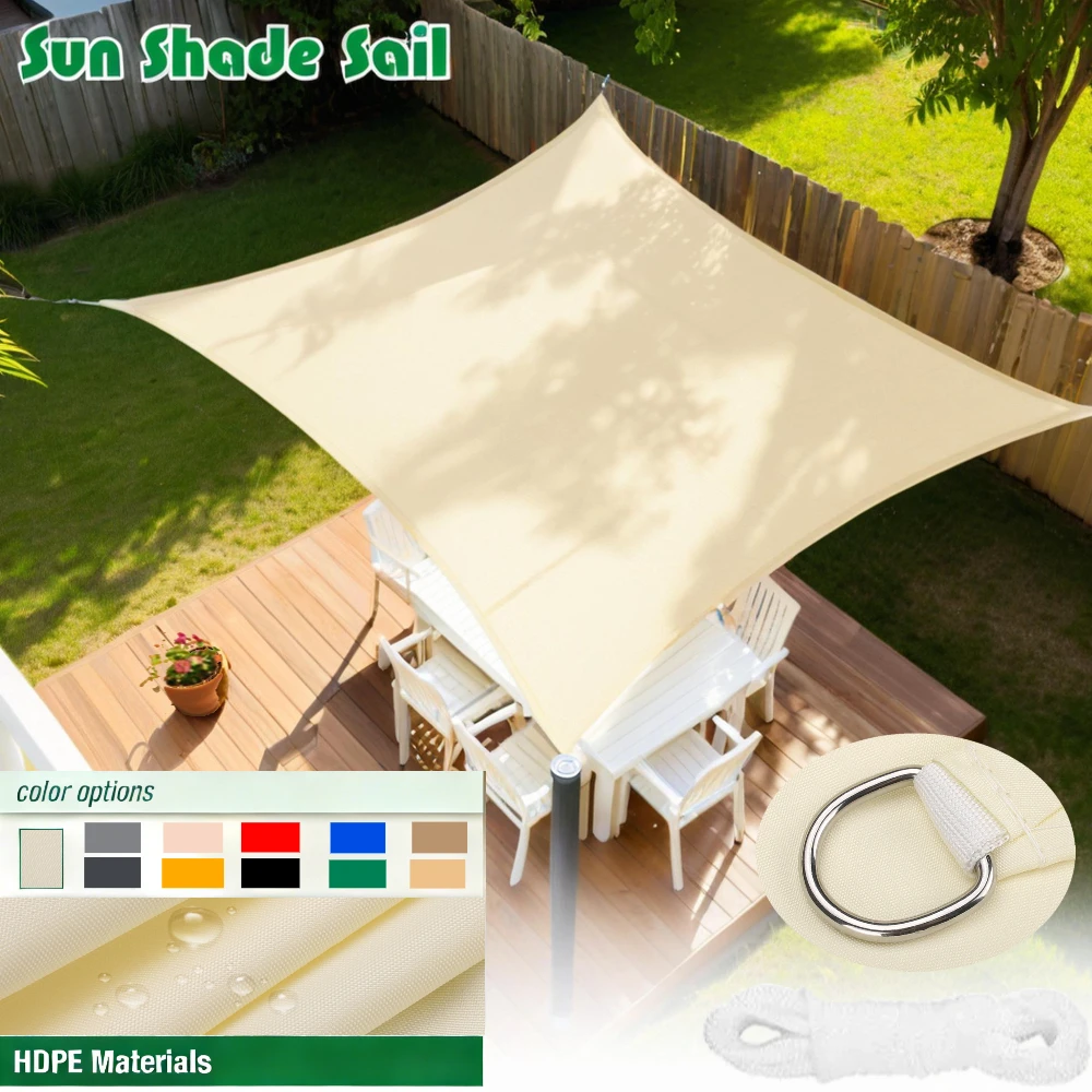 Large Rectangle Sun Shade Sail with Ropes Garden Canopy UV Block Shelter Outdoor Shade Cover For Patio Yard Pool