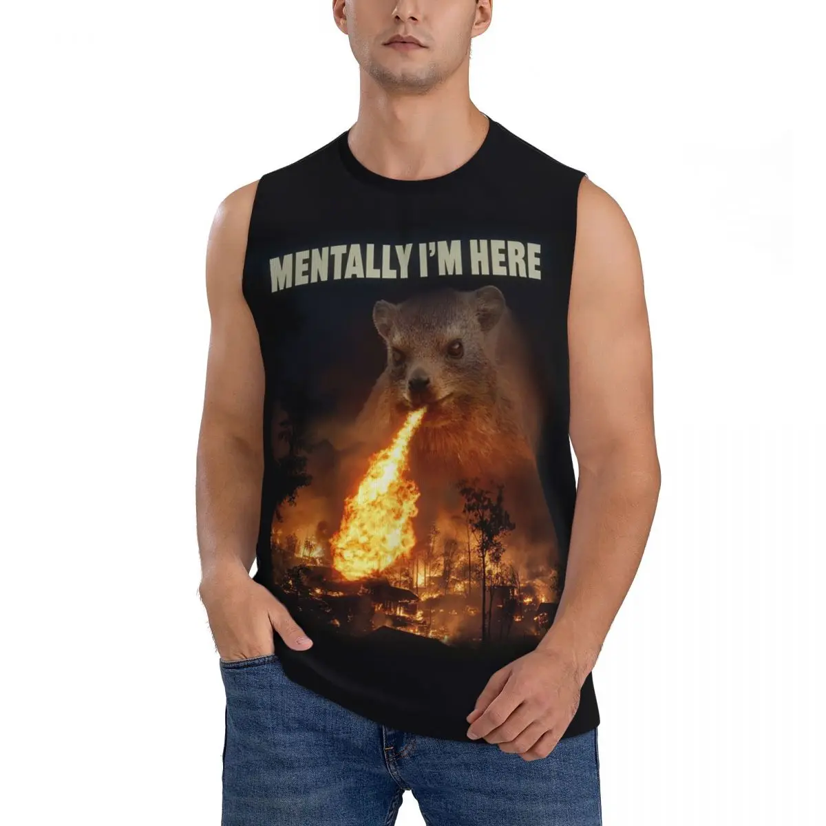 Mentally I'm Here Rock Hyrax Men Sleeveless Tank Tops Quick Dry Breathable Gym Fitness Running Summer Casual Sport Vest