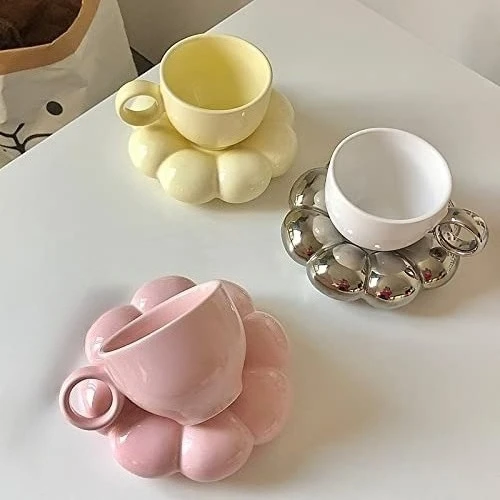 

Coffee Cup Creative Sunflower Cloud-Shaped Mug Saucer Decorative Saucer Office Afternoon Tea Milk Cups Kitchen Ceramic Mug