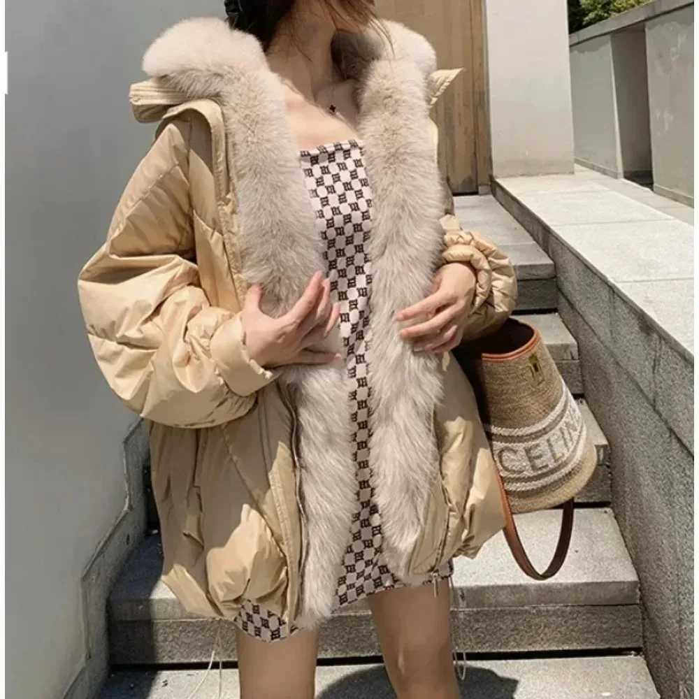 

2024 Fashion New Autumn Winter Women's Warm Goose Down Jacket with Real Fox Collar Thick Women Coat Luxury Female Outerwear