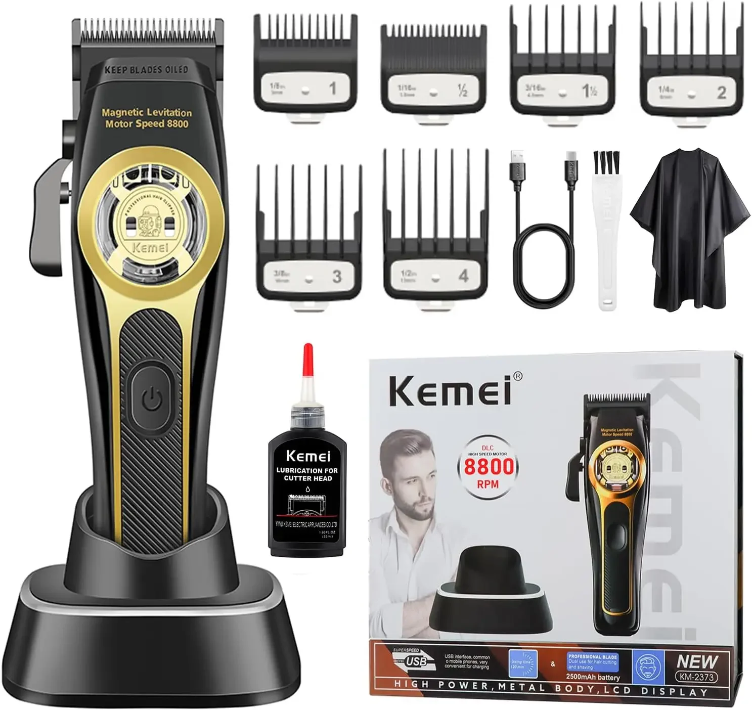

KEMEI 2373 Professional Hair Clipper for Men Maglev Brushless Motor, DLC Blade Barber Machine, Black