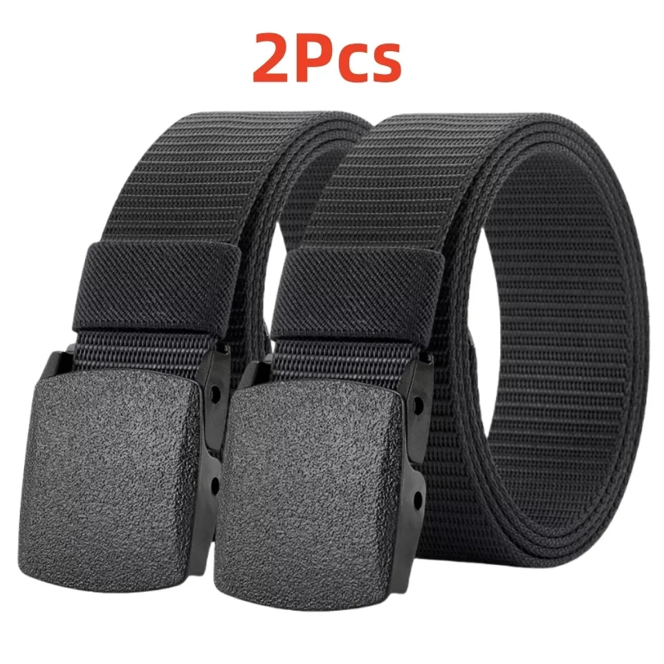 2Pcs Men Tactical Nylon Belt, Automatic Quick Release Buckle Canvas Webbing Belt Multifunctional Outdoor Hunting Waist Strap image 3