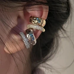 New Fashion Zircon Double-layer Ear Cuff No Piercing Earring 2023 Trendy Punk Unique Metal Geometric Ear Clip for Women Jewelry