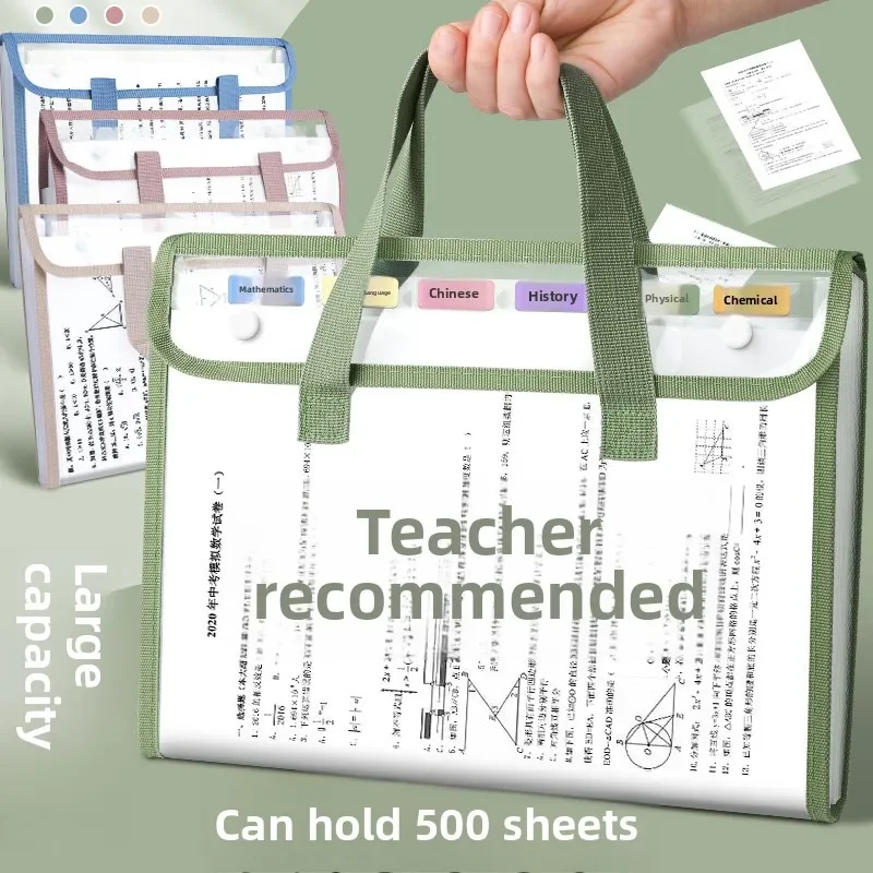 A4 Folder PVC Portable Organ Bag Test Paper Storage Book Student Large Capacity Office Supply Multi-layer Information Bag