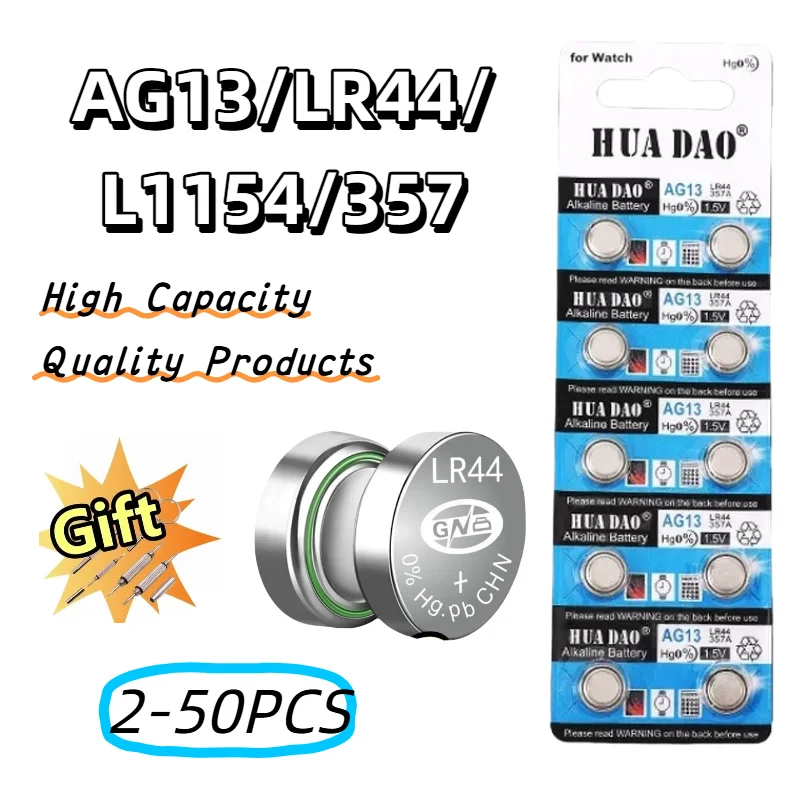 

2-10PCS AG13 LR44 1.55V Alkaline Button Battery L1154 RW82 SR44 A76 SR1154 Coin Cell For Watch Toys Remote Control