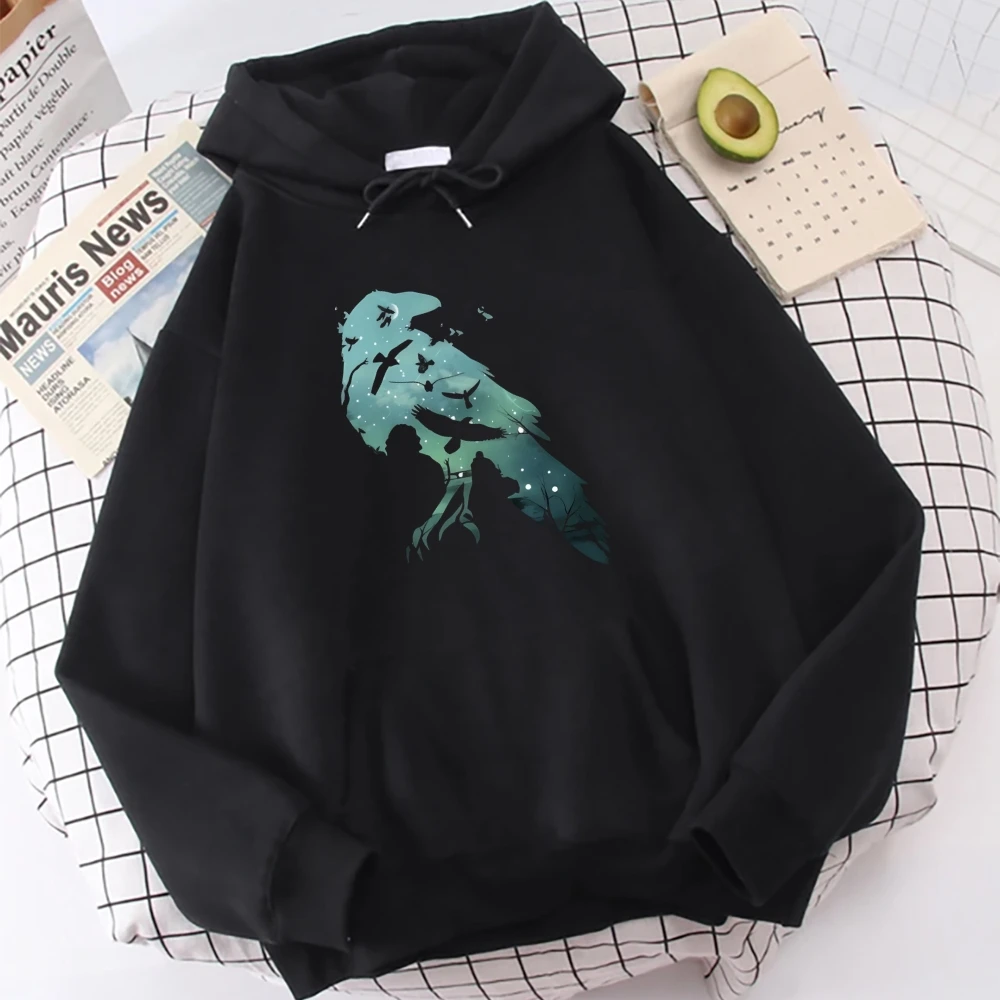 Galaxy Raven Hoodie Mystic Bird 그래픽 트렌디 가을 겨울 캐주얼 루즈 긴팔 독특한 편안한 편안한 천 탑