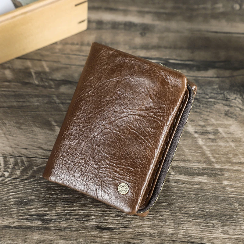 CONTACT'S Genuine Leather Wallets for Men Short Bifold Casual Men's Purses RFID Card Holders Coin Purses Money Clip Men's Wallet