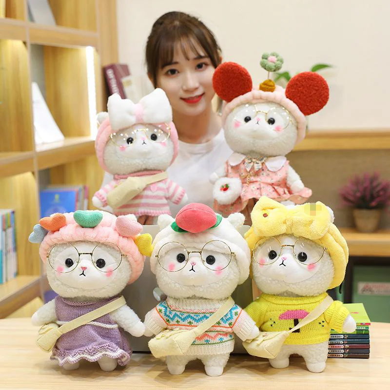 

30cm Kawaii Alpaca Plush Toy Stuffed Animals Soft Plushie Dressed Alpacasso Toys for Girls Kids Birthday Gift Christmas Present